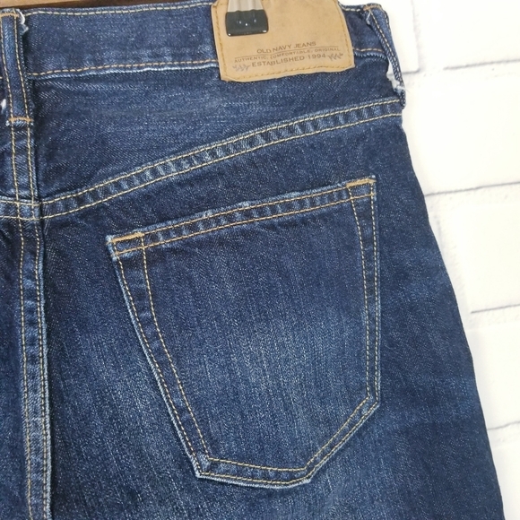 Old Navy Mens Slim Boot Jean Size 30x30 Dark Wash Distressed Blue Denim Pants - Picture 5 of 8